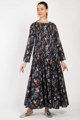 Lea Cotton Floral Black Dress