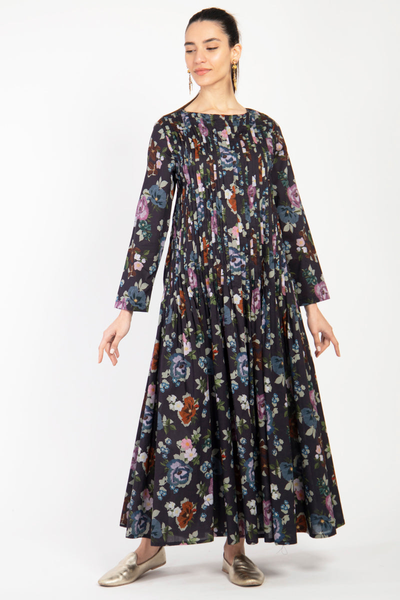 Lea Cotton Floral Black Dress