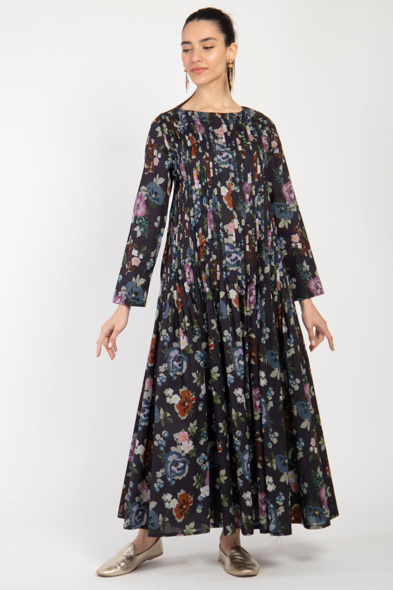 Lea Cotton Floral Black Dress