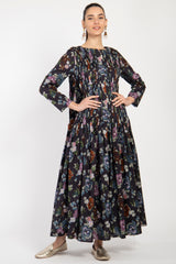 Lea Cotton Floral Black Dress