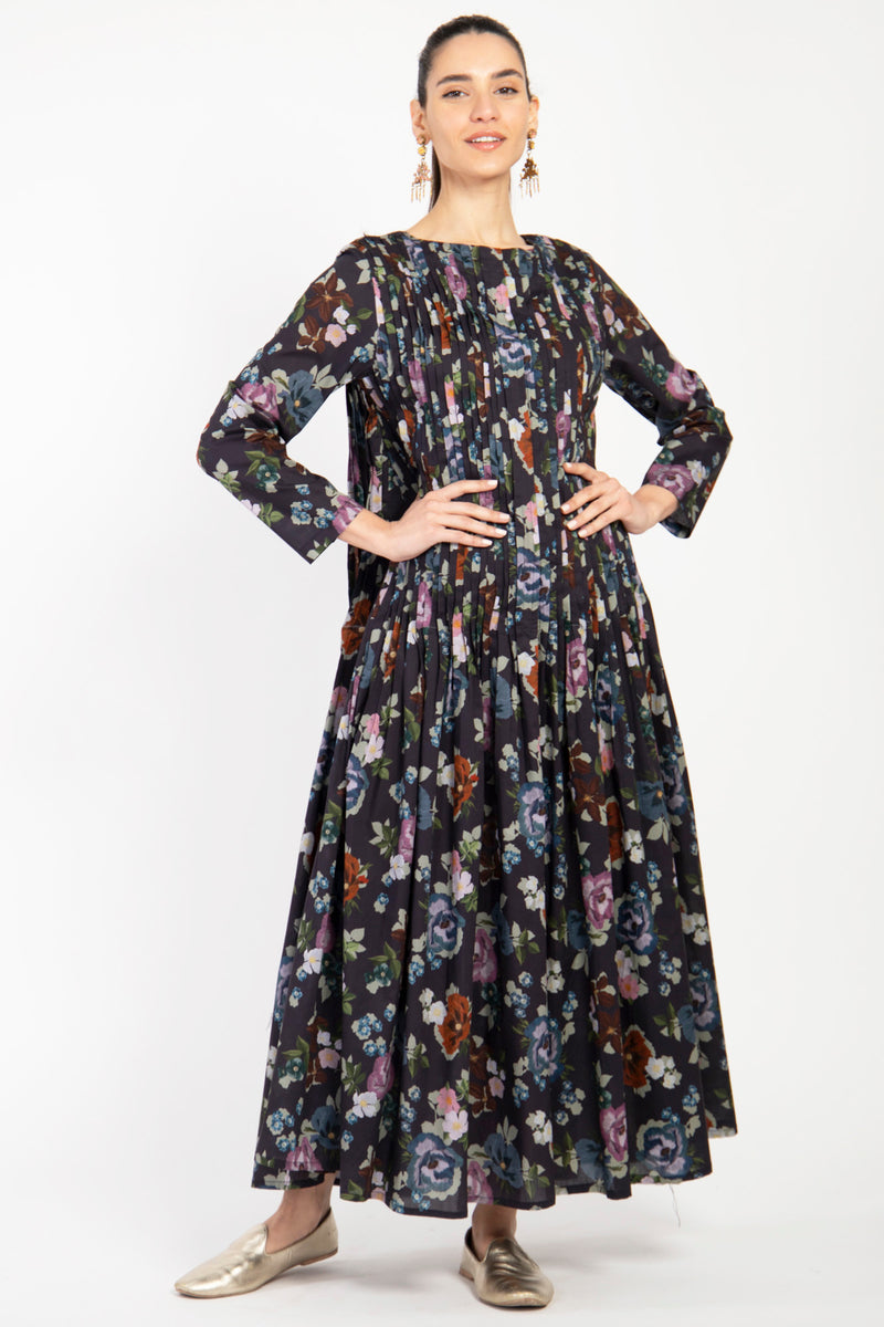 Lea Cotton Floral Black Dress