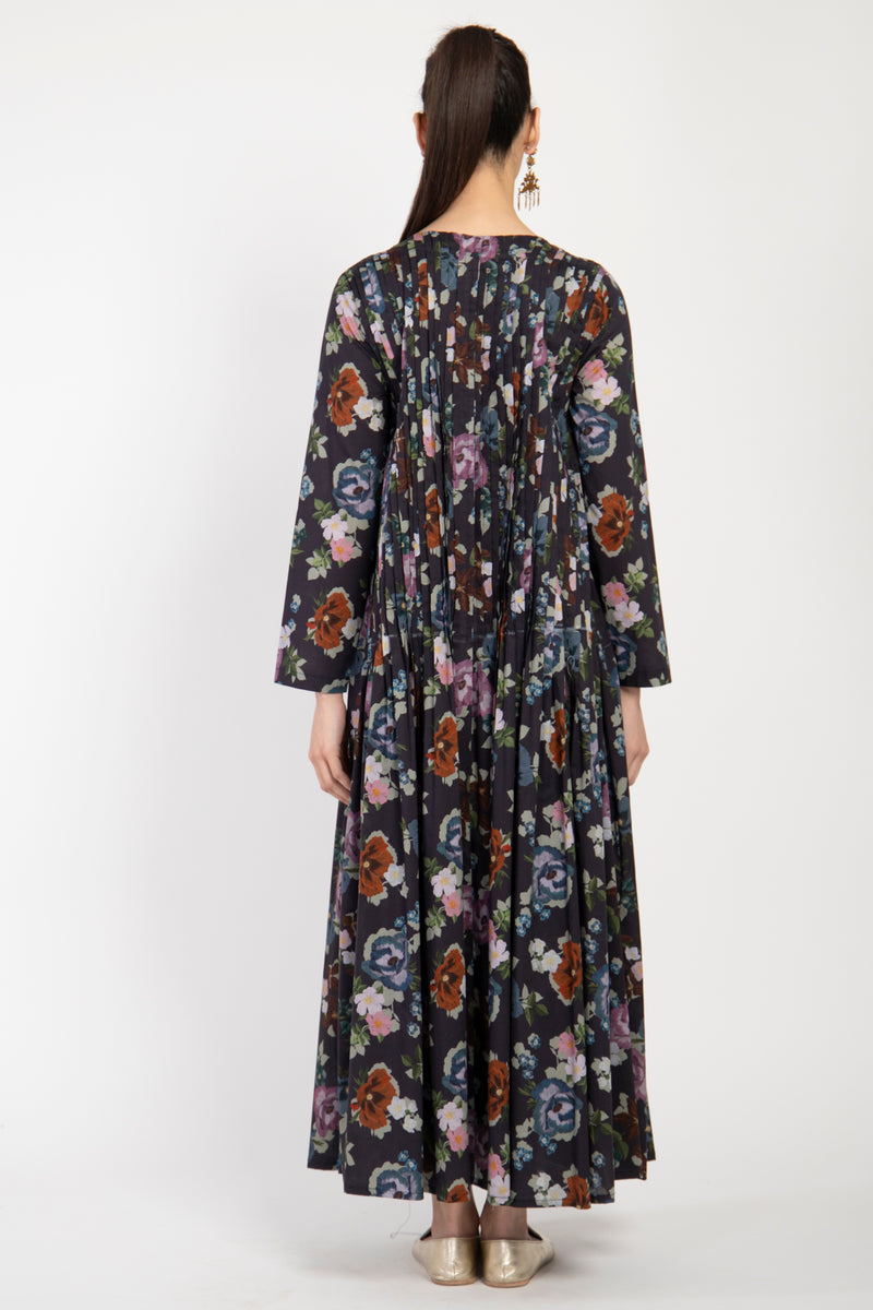Lea Cotton Floral Black Dress