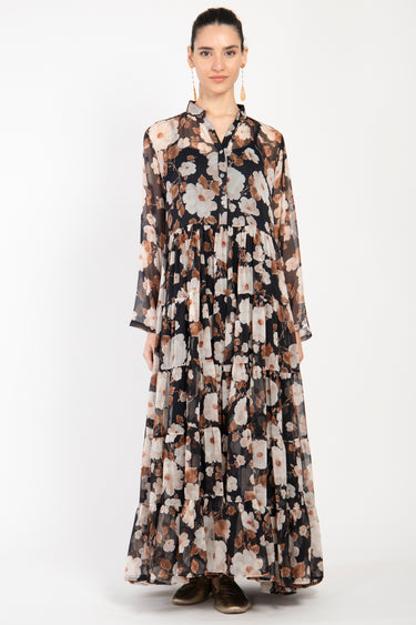 Louna Cotton Silk Tiered Floral Dress