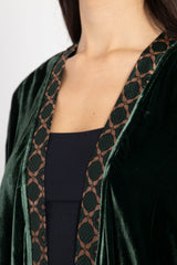 Kim Silk Velvet Green & Gold Abaya