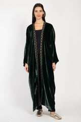 Kim Silk Velvet Green & Gold Abaya