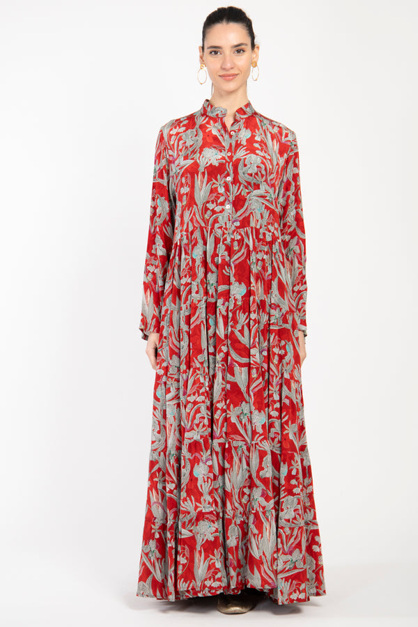 Louna Silk Tiered Red Dress