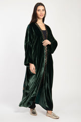 Kim Silk Velvet Green & Gold Abaya