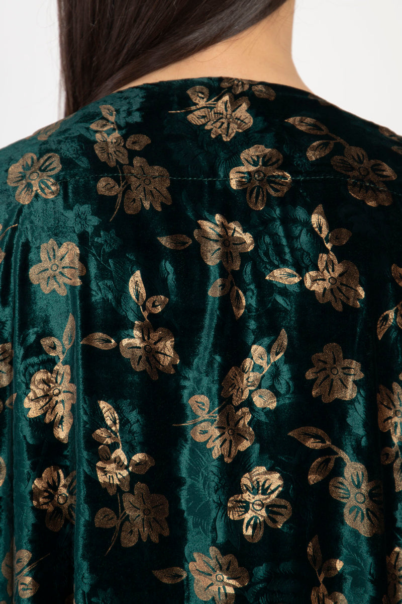 Kim Silk Velvet Green & Gold Abaya