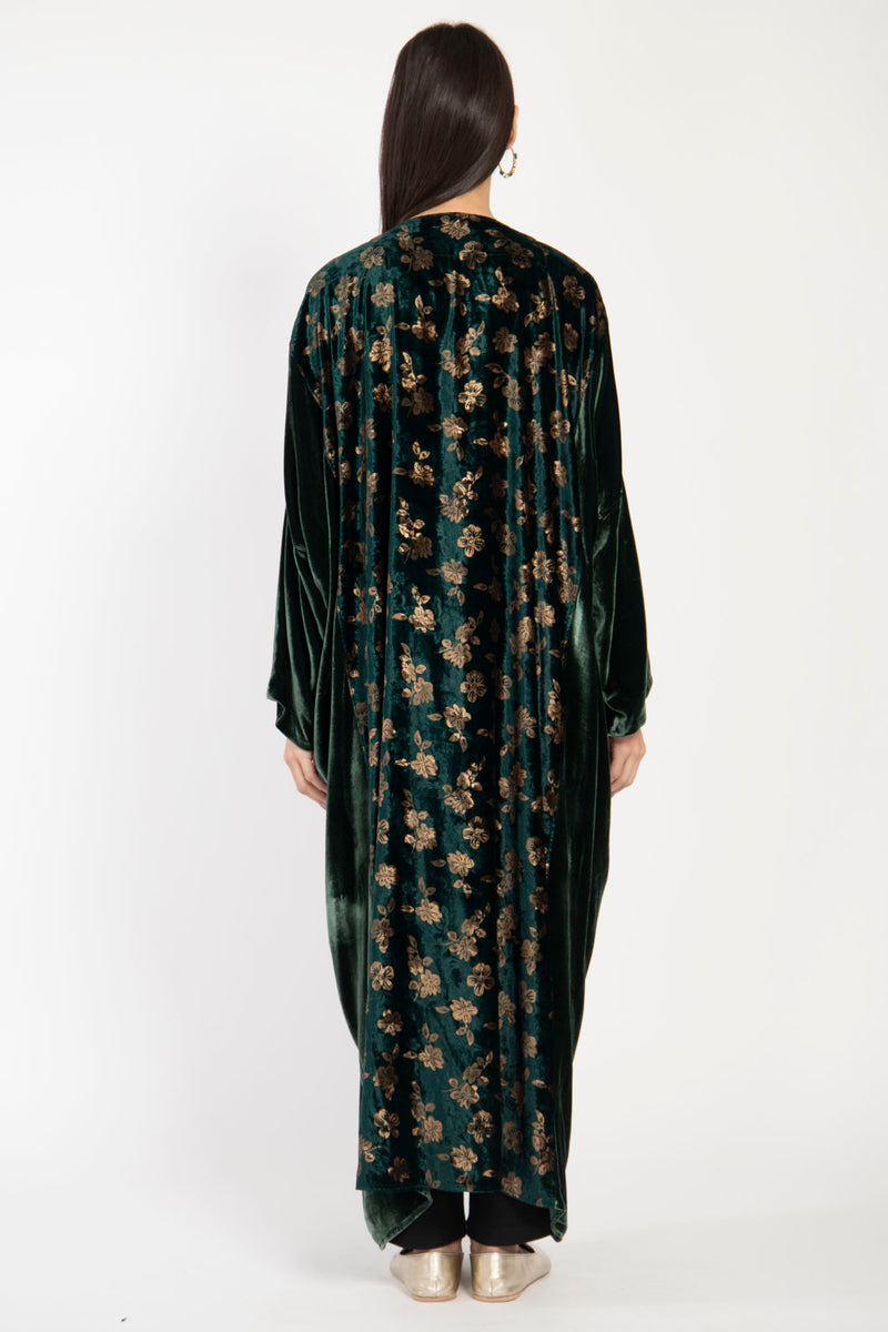 Kim Silk Velvet Green & Gold Abaya