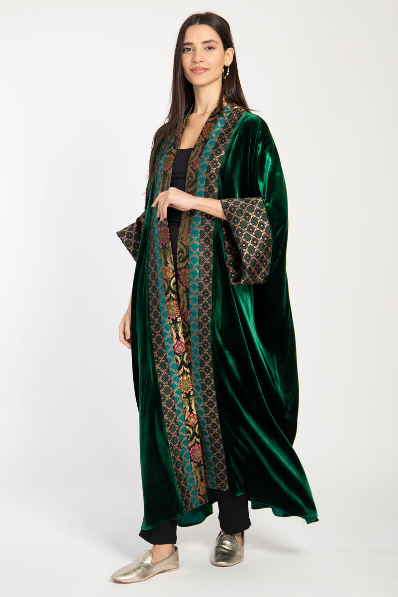 Yasma Silk Velvet Emerald Abaya