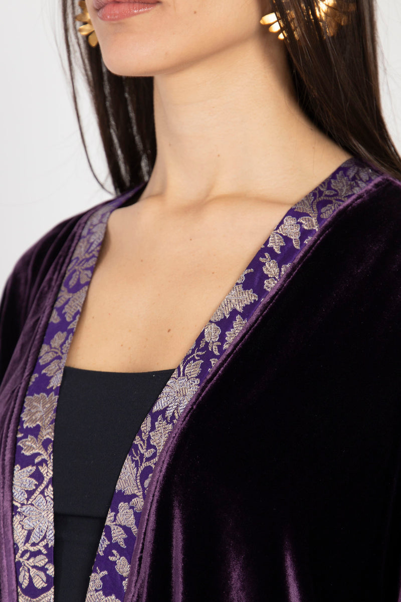 Kim Silk Velvet Purple & Gold Abaya