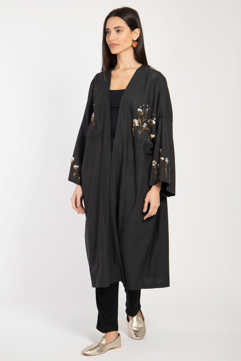 Cartage Cotton Embroidered Black Abaya