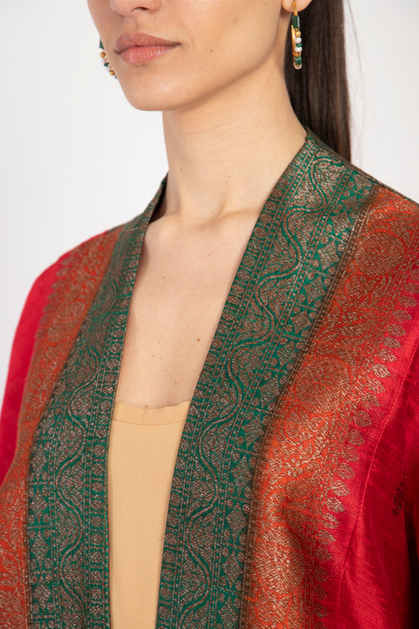 Yasma Silk Red & Green Abaya