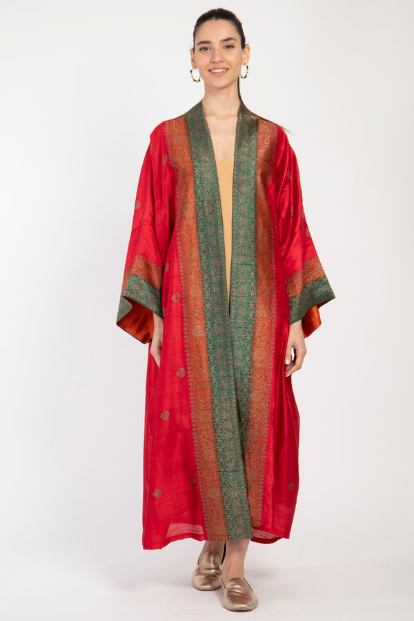 Yasma Silk Red & Green Abaya
