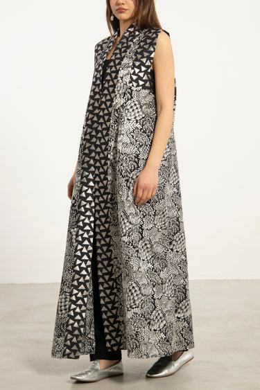 Rim Cotton Silk Blend Silver Abaya - Sleeveless