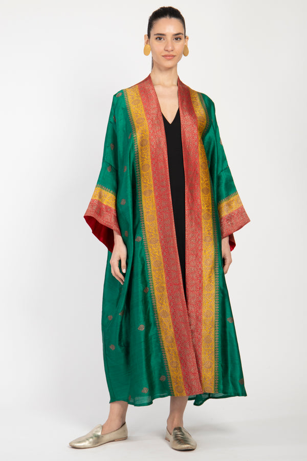 Yasma Silk Green, Yellow & Pink Abaya