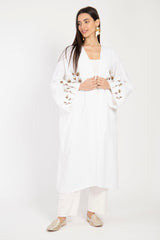 Cartage Linen Hand Embroidered White Abaya