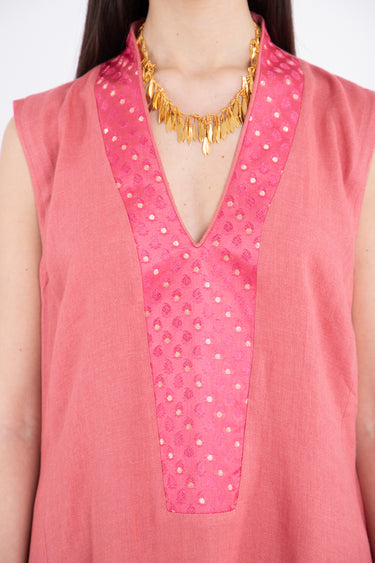 Nahar Linen Pink Sleeveless Dress