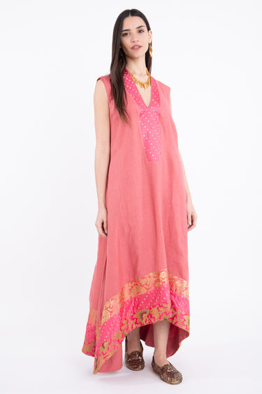 Nahar Linen Pink Sleeveless Dress