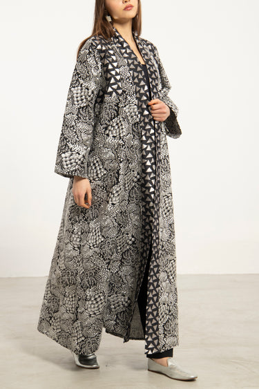 Rim Cotton Silk Blend Silver Abaya