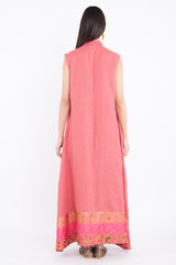 Nahar Linen Pink Sleeveless Dress