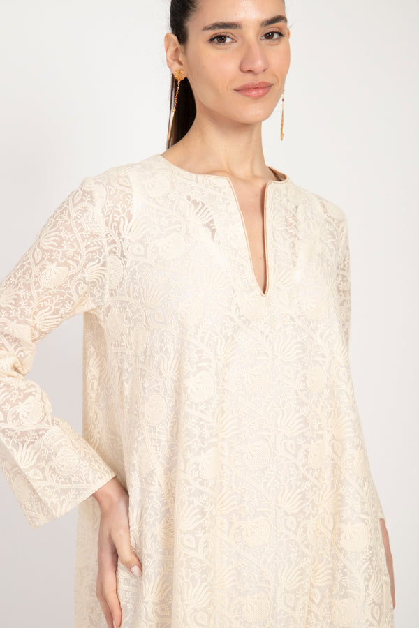 Ghinwa Silk Dress – Ivory Brocade