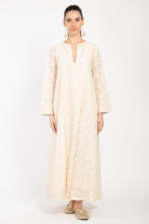 Ghinwa Silk Dress – Ivory Brocade