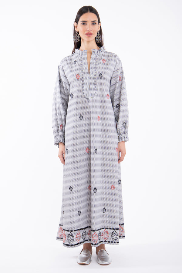 Jalila Cotton Embroidered White Striped Dress