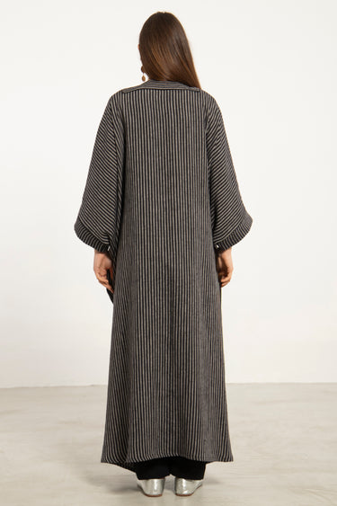 Mona Linen Grey Stripe Abaya