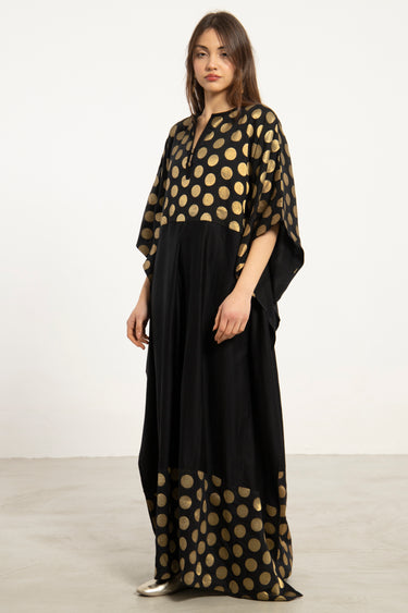Noujoud Cotton Black & Gold Dots Dress