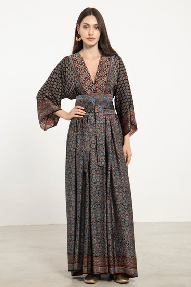 One-Of-a-Kind Sharifa Silk Black & Blue Dress