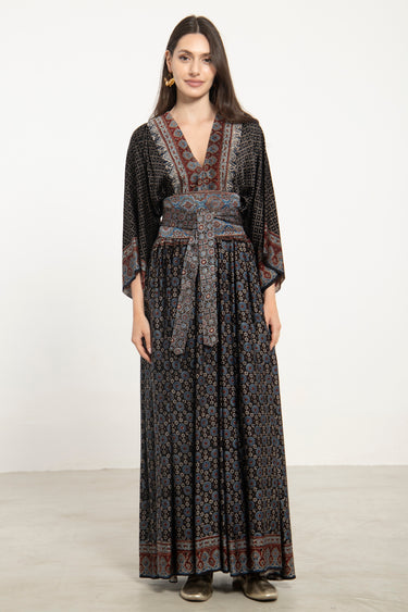 One-Of-a-Kind Sharifa Silk Black & Burgundy Dress