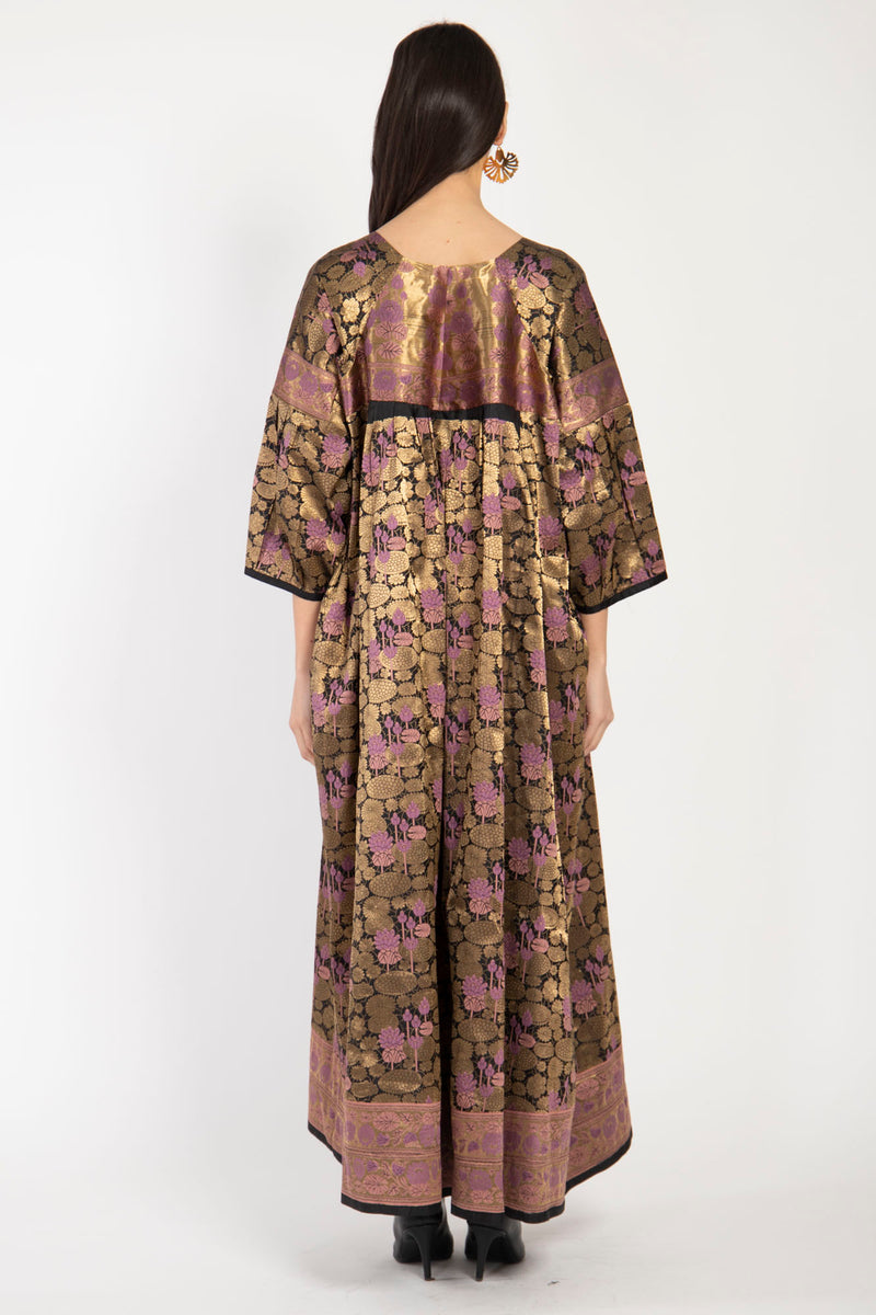 One-Of-A-Kind Rania Silk Gold & Mauve Dress