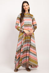 Angie Ikat Printed Multicolor ZigZag Dress