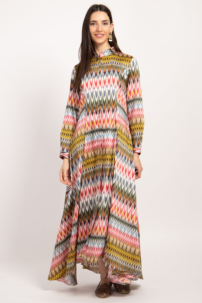 Angie Ikat Printed Multicolor ZigZag Dress