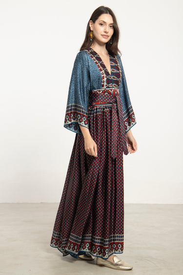 One-Of-a-Kind Sharifa Blue & Burgundy Dress Orient 499 One-Of-a-Kind Sharifa Blue & Burgundy Dress Orient 499