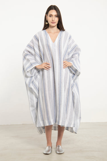 Fahed Linen Blue & White Stripe Jellaba