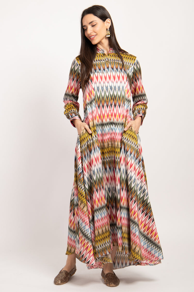 Angie Ikat Printed Multicolor ZigZag Dress