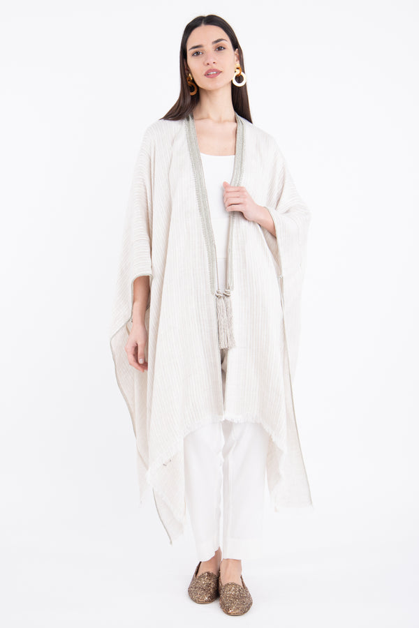 Classic Linen Stripped Beige Poncho
