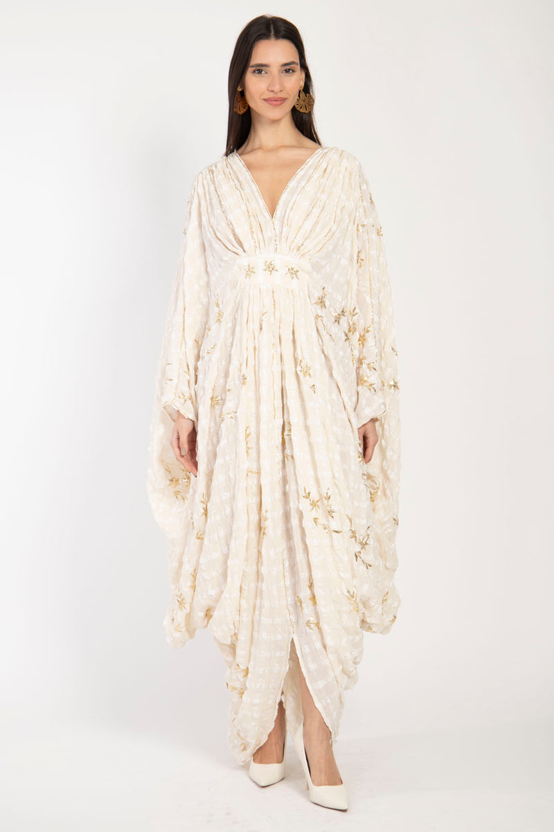 Farah Crepe Tareq Embroidered Off White Gown