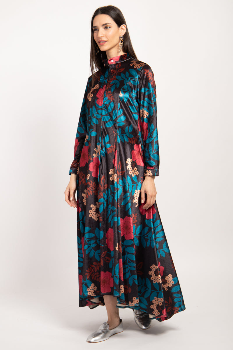 Dress Angie Velvet Navy Printed Flowers Dress