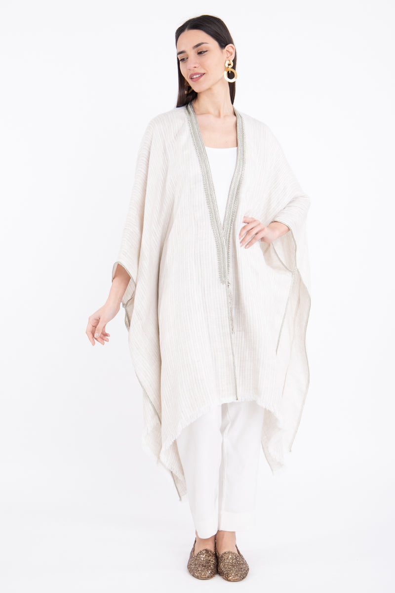 Classic Linen Stripped Beige Poncho