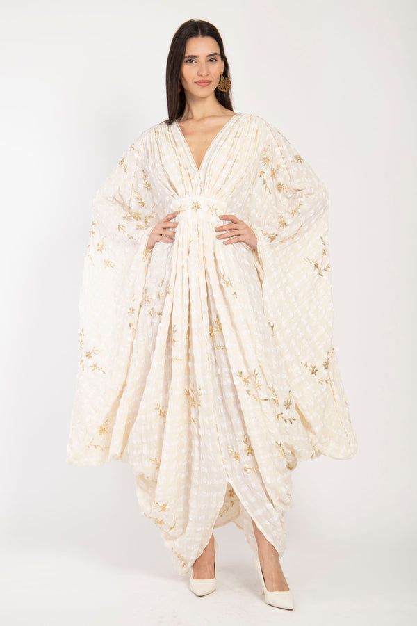 Farah Crepe Tareq Embroidered Off White Gown