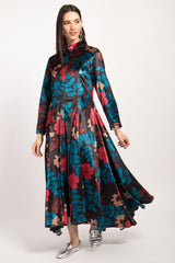 Dress Angie Velvet Navy Printed Flowers Dress