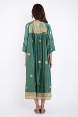 Rania Handwoven Silk Green & Gold Dress