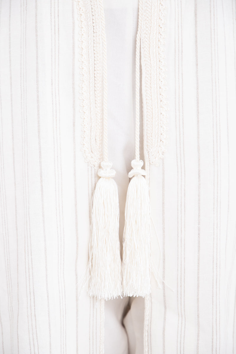 Classic Linen Stripped White Poncho