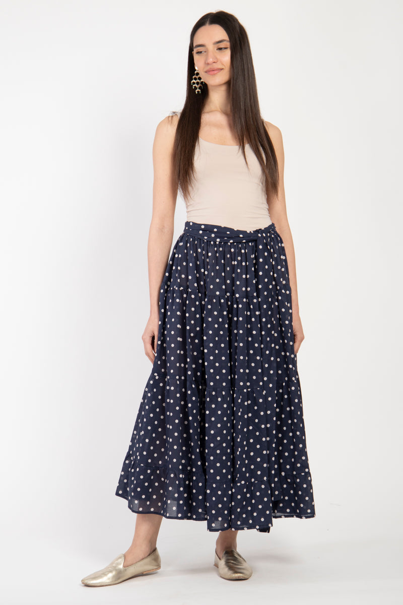 Navy Polka Dot Tiered Skirt