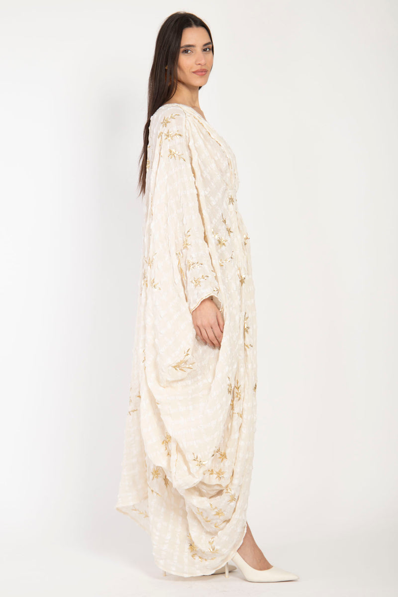 Farah Crepe Tareq Embroidered Off White Gown