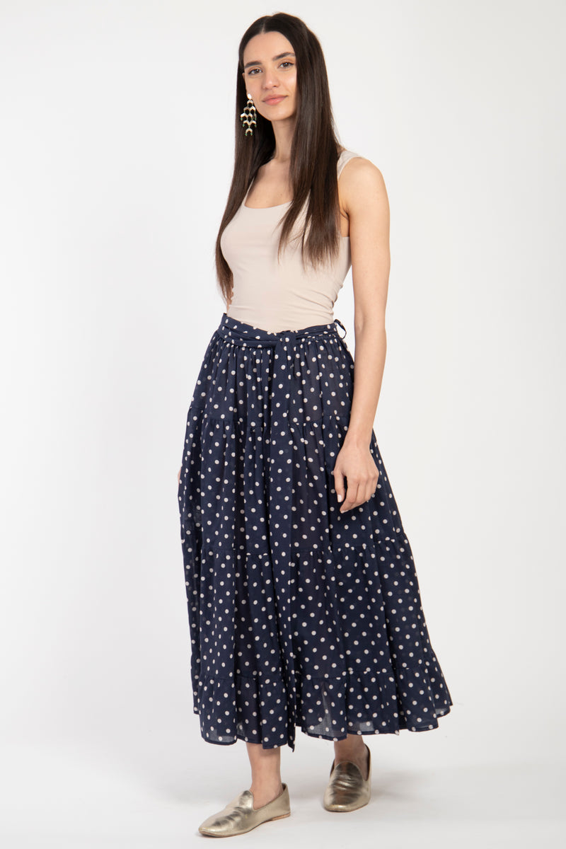 Navy Polka Dot Tiered Skirt