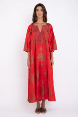 Rania Handwoven Silk Red & Gold Dress